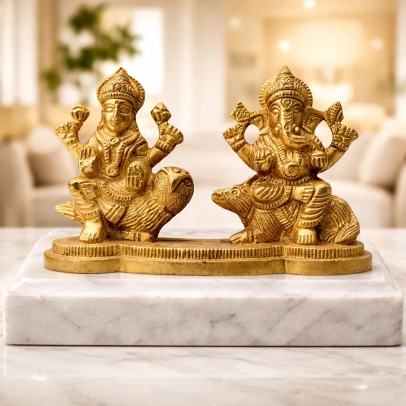 Laxmi Ganesh Murti Pair in Brass, 5 inch – for Home Mandir