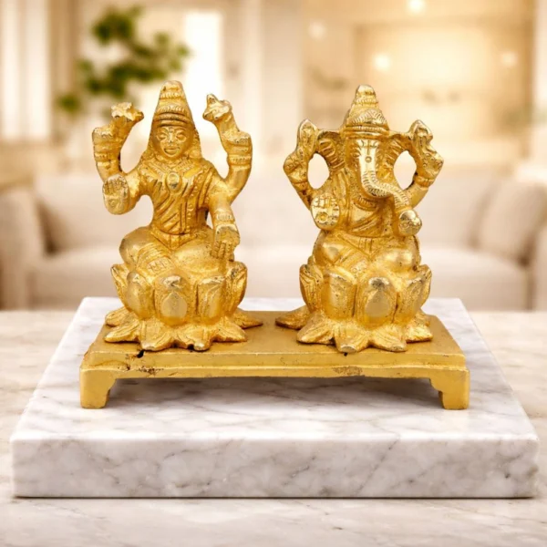 Laxmi Ganesh Murti Pair in Brass (Same), 3.4 inch, brass, Vedikcraft Moradabad