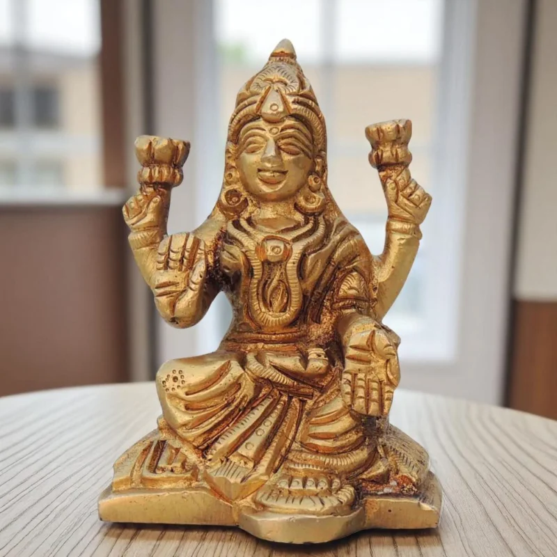 Lakshmi Ji Idol in Brass (Laxmi), 3 inch, design BS1338-L – for Desk and Car