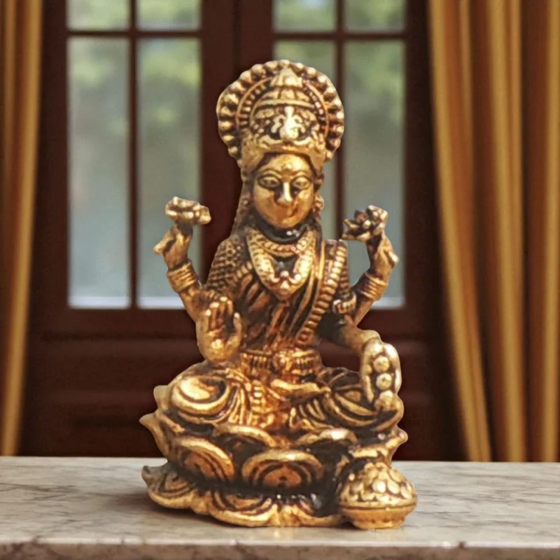 Lakshmi Ji Idol in Brass (Laxmi), 1.1 inch – for Desk and Car