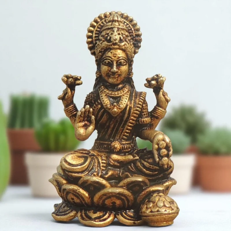 Lakshmi Ji Idol in Brass (Laxmi), 1.6 inch – for Desk and Car