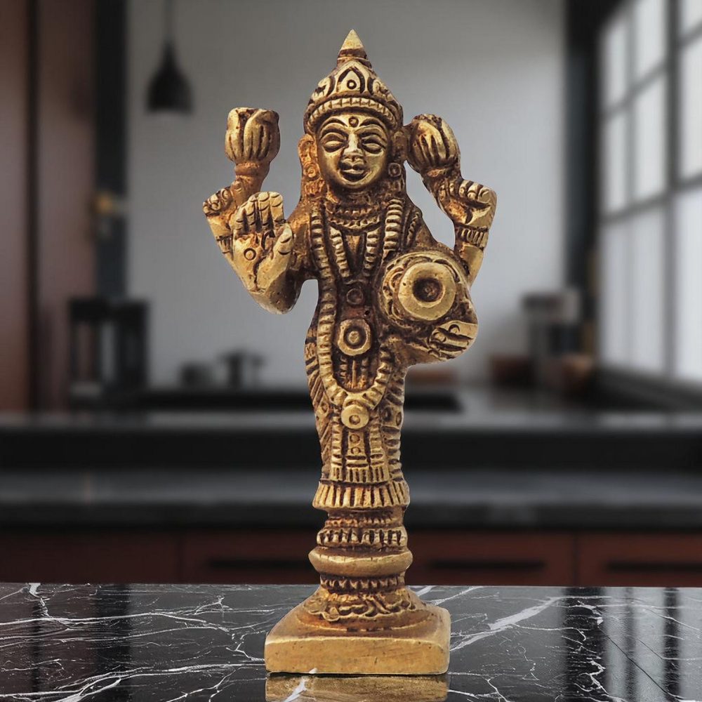 Lakshmi Ji Idol in Brass (Laxmi), 3.5 inch, brass, Vedikcraft Moradabad
