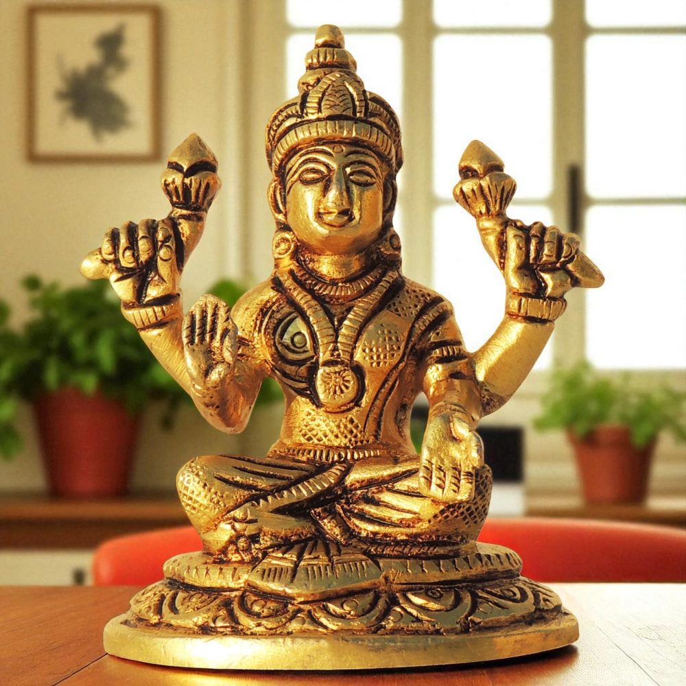 Lakshmi Ji Idol in Brass (Laxmi), 3 inch, brass, Vedikcraft Moradabad
