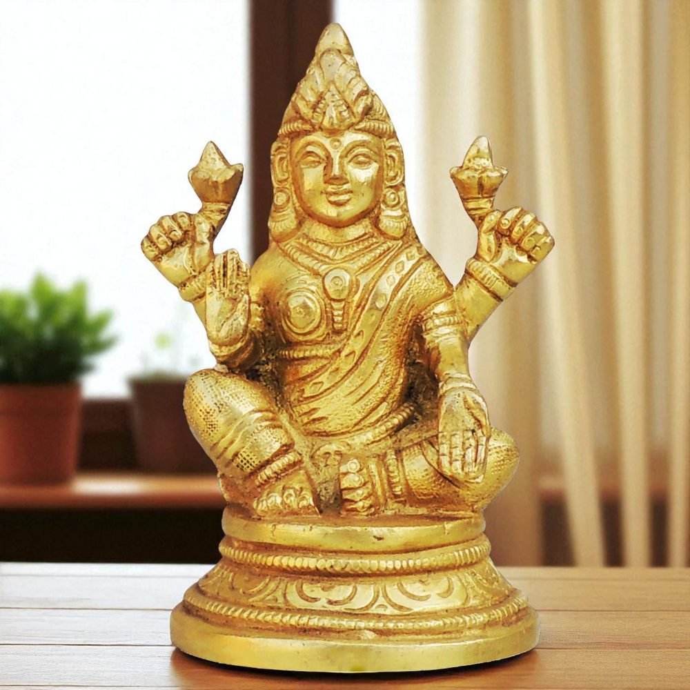 Lakshmi Ji Idol in Brass (Laxmi), 4.2 inch, brass, Vedikcraft Moradabad