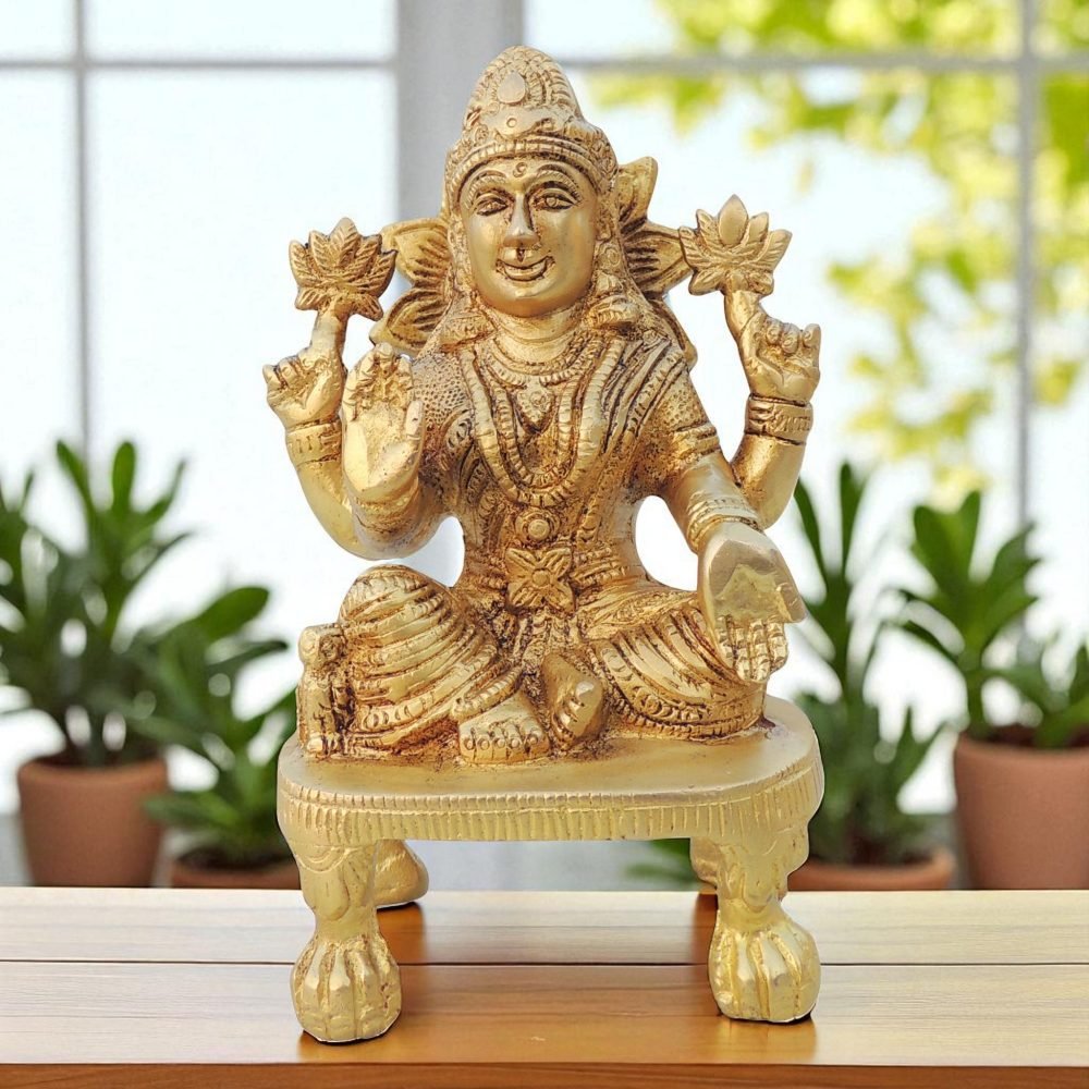 Lakshmi Ji Idol in Brass (Laxmi), 5.6 inch, brass, Vedikcraft Moradabad