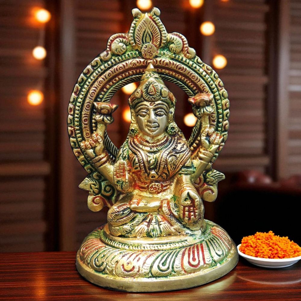 Lakshmi Ji Idol in Brass (Laxmi), 5.5 inch, brass, Vedikcraft Moradabad