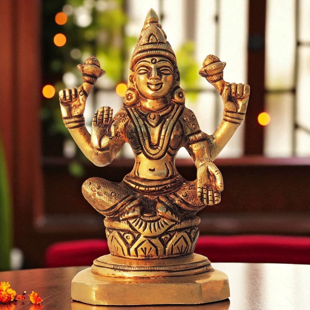 Lakshmi Ji Idol in Brass (Laxmi), 4.2 inch, brass, Vedikcraft Moradabad