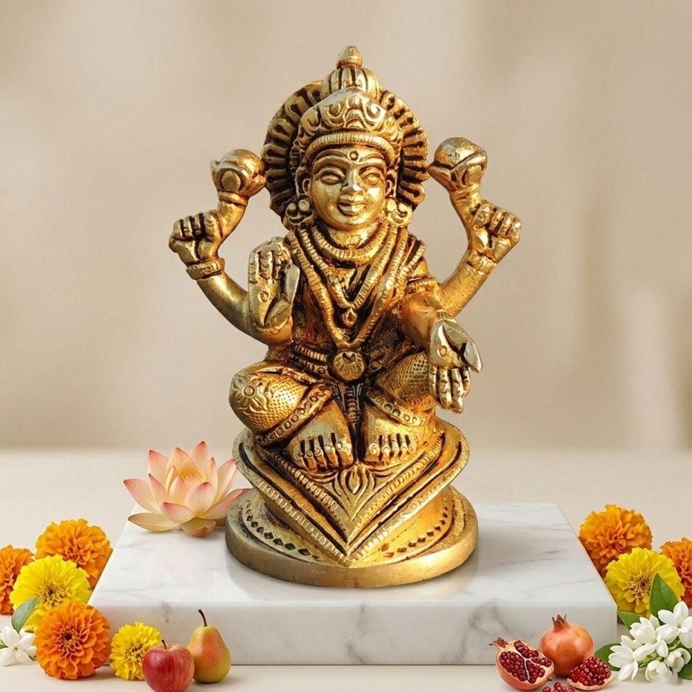 Lakshmi Ji Idol in Brass (Laxmi), 4.5 inch, brass, Vedikcraft Moradabad