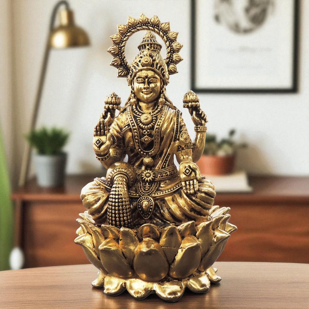 Lakshmi Ji Idol in Brass (Laxmi), 7.5 inch, brass, Vedikcraft Moradabad