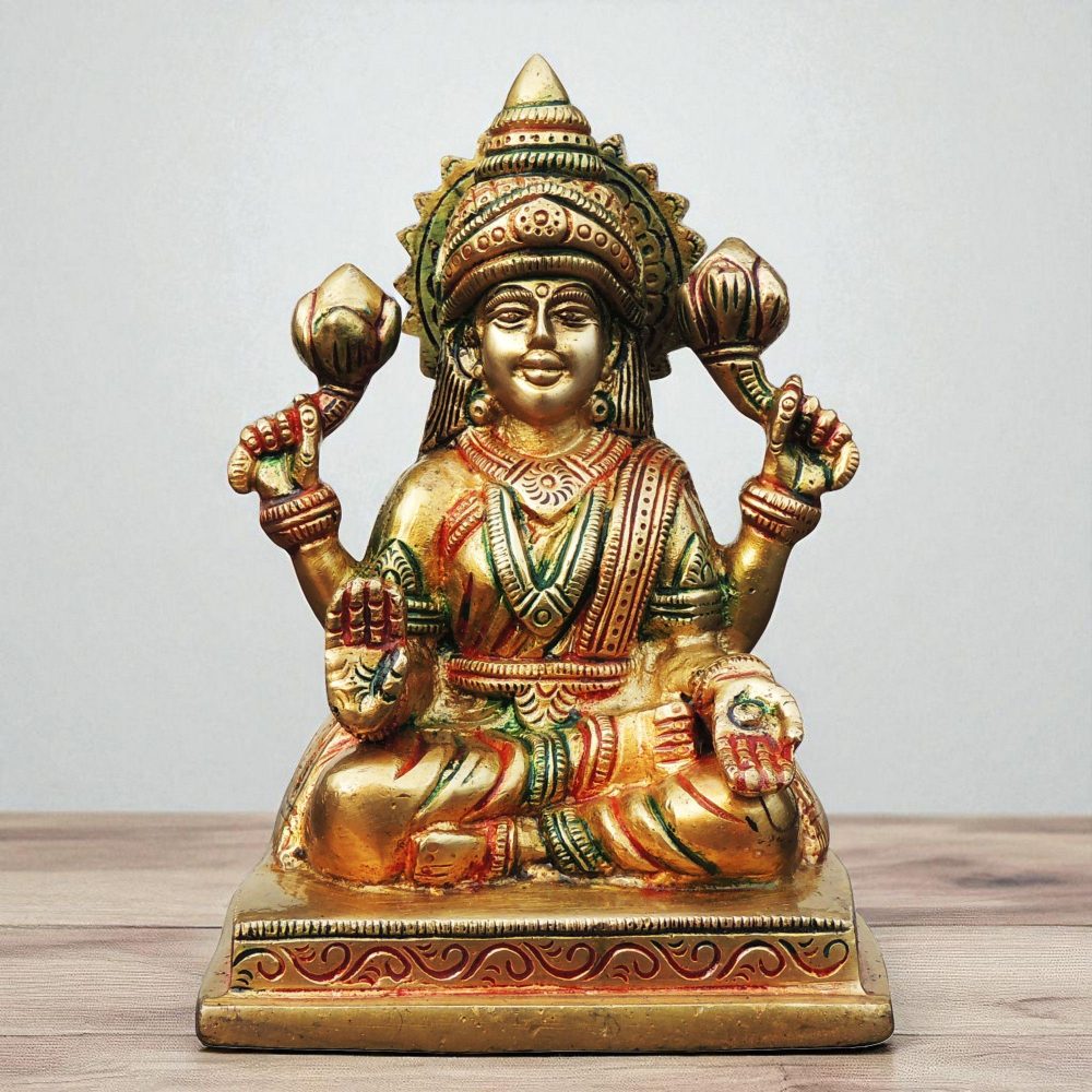 Lakshmi Ji Idol in Brass (Laxmi), 5.5 inch, brass, Vedikcraft Moradabad
