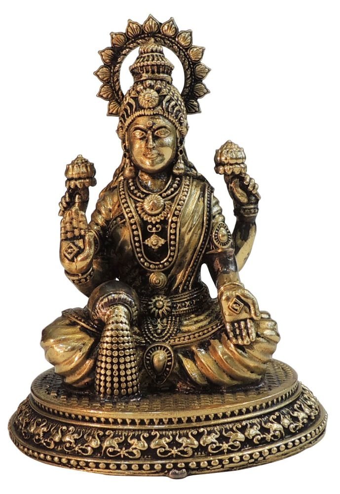 Lakshmi Ji Idol in Brass (Laxmi), 5.5 inch, brass, Vedikcraft Moradabad