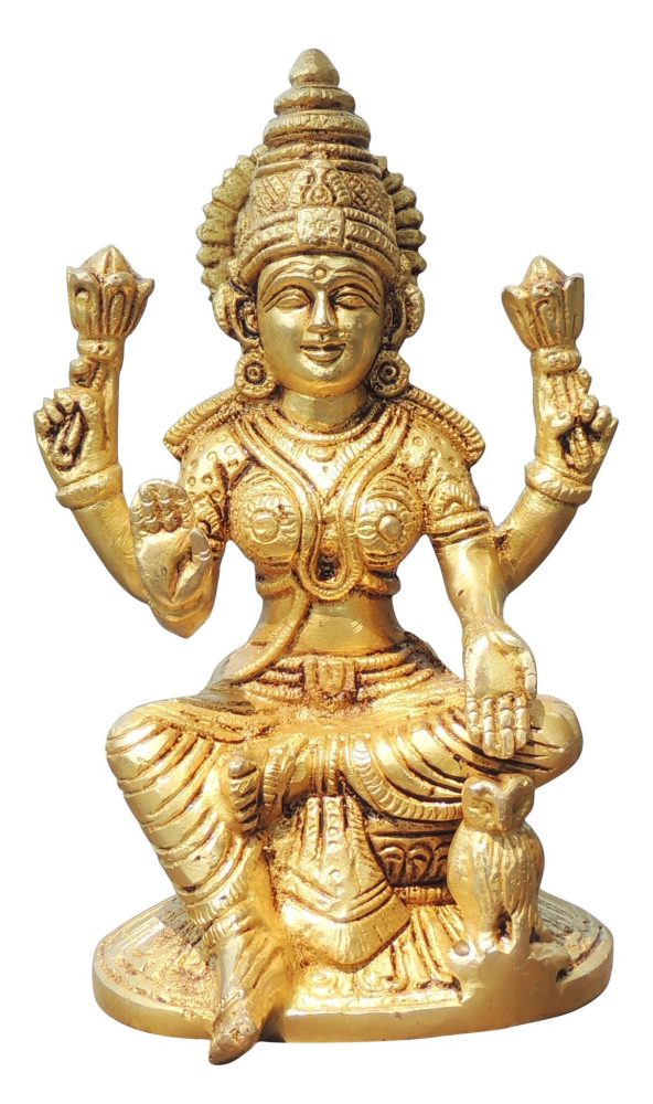 Lakshmi Ji Idol in Brass (Laxmi), 6.5 inch, brass, Vedikcraft Moradabad