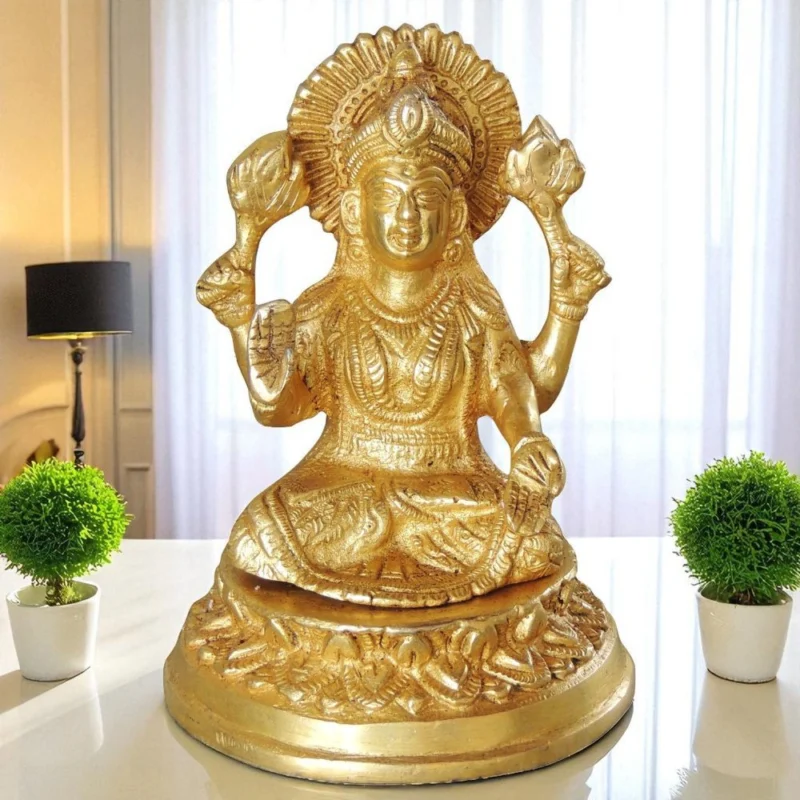 Lakshmi Ji Idol in Brass (Laxmi), 5.5 inch, design BS1040-L – for Home Mandir