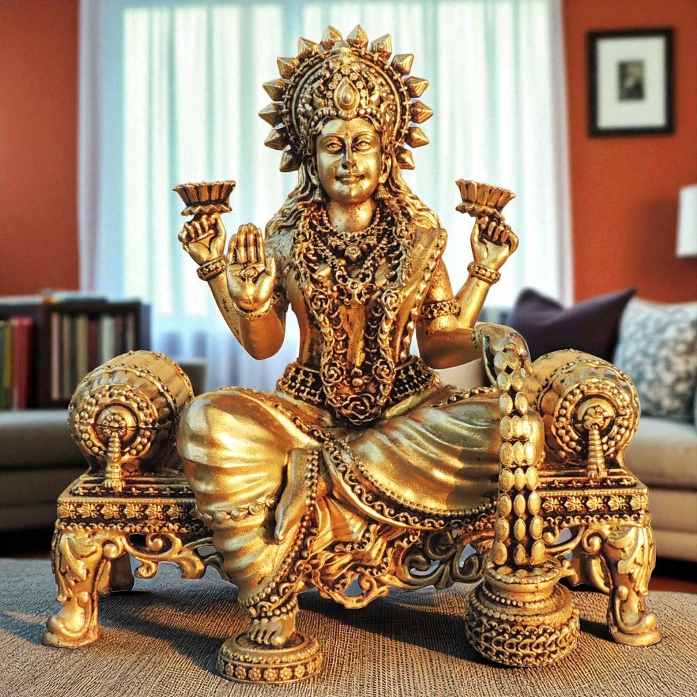 Lakshmi Ji Idol in Brass (Laxmi), 5.7 inch, brass, Vedikcraft Moradabad
