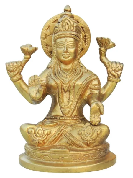 Lakshmi Ji Idol in Brass (Laxmi), 6 inch, 1.4 kg, brass, Vedikcraft Moradabad