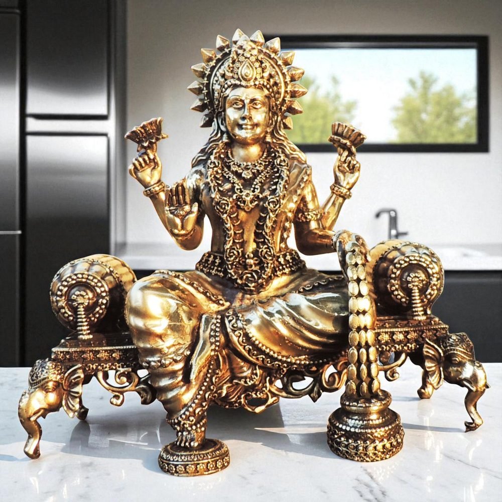 Lakshmi Ji Idol in Brass (Laxmi), 7.7 inch, brass, Vedikcraft Moradabad