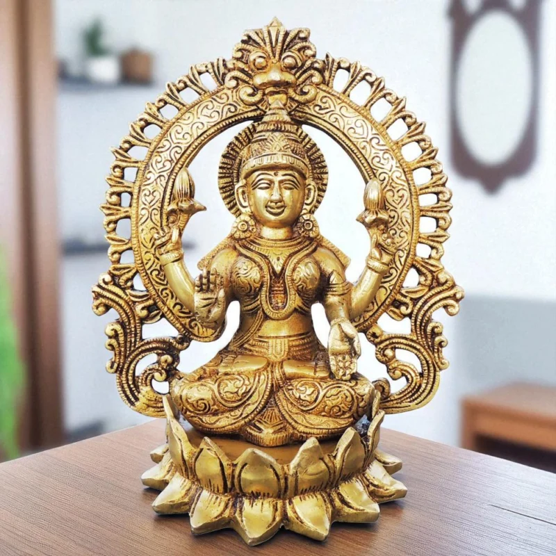 Lakshmi Ji Idol in Brass (Laxmi), 9 inch – for Pooja Room