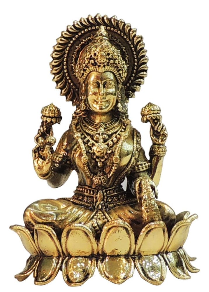 Lakshmi Ji Idol in Brass (Laxmi), 4 inch, brass, Vedikcraft Moradabad