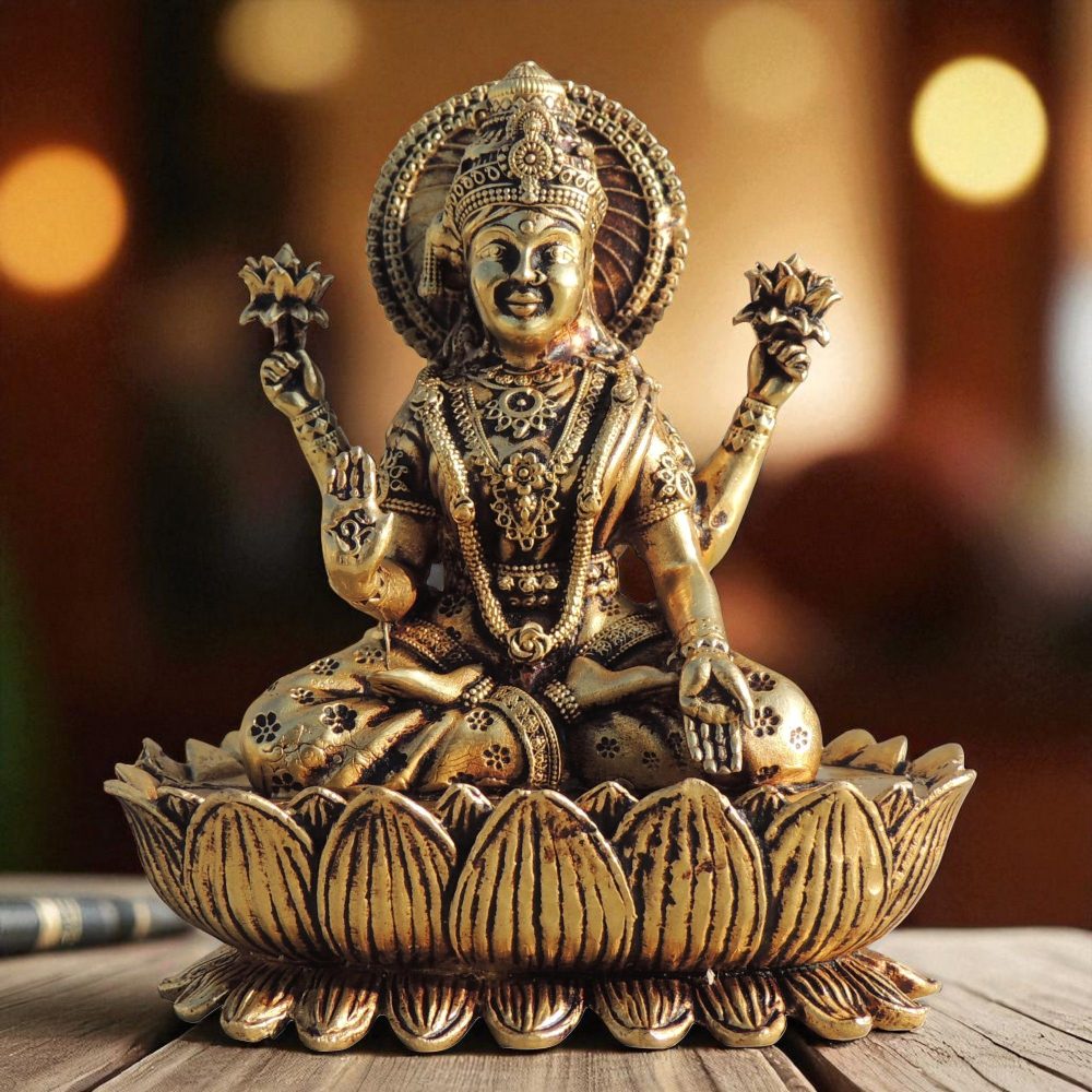 Lakshmi Ji Idol in Brass (Laxmi), 3.6 inch, brass, Vedikcraft Moradabad