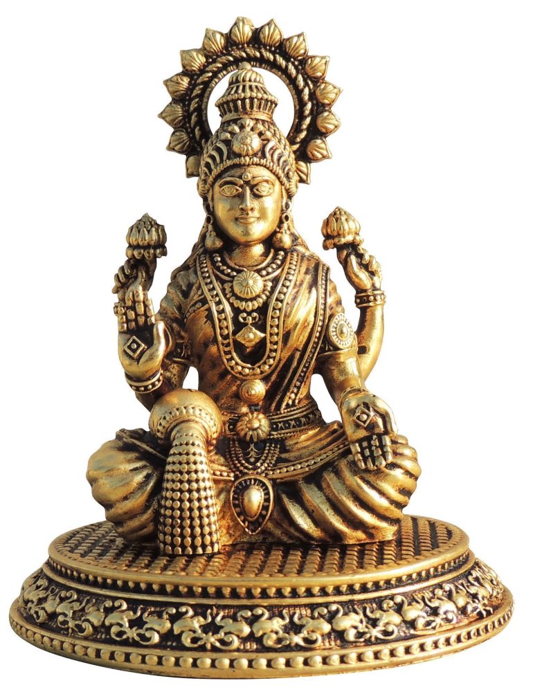 Lakshmi Ji Idol in Brass (Laxmi), 4.2 inch, brass, Vedikcraft Moradabad