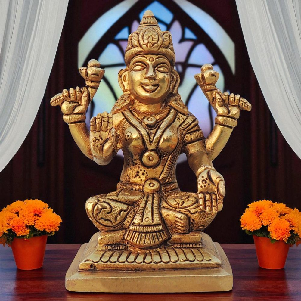 Lakshmi Ji Idol in Brass (Laxmi), 4 inch, brass, Vedikcraft Moradabad