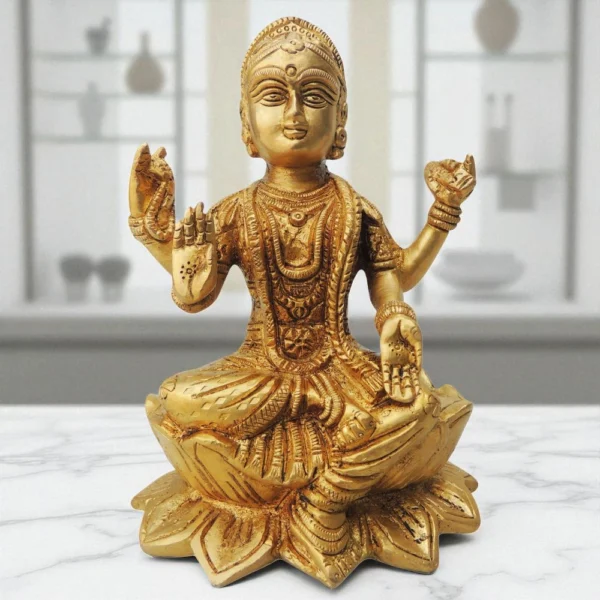 Lakshmi Ji Idol in Brass (Laxmi), 6.5 inch, brass, Vedikcraft Moradabad