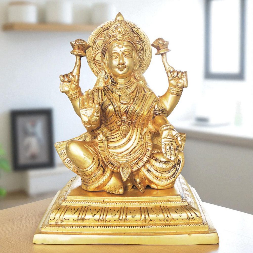 Lakshmi Ji Idol in Brass (Laxmi), 9.5 inch, brass, Vedikcraft Moradabad
