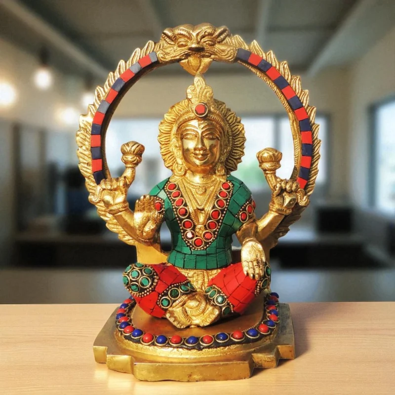 Lakshmi Ji Idol in Brass (Laxmi), 8 inch, 2.47 kg – for Pooja Room
