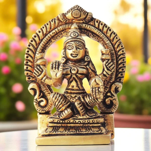 Lakshmi Ji Idol in Brass (Laxmi Frame), 3.5 inch, brass, Vedikcraft Moradabad