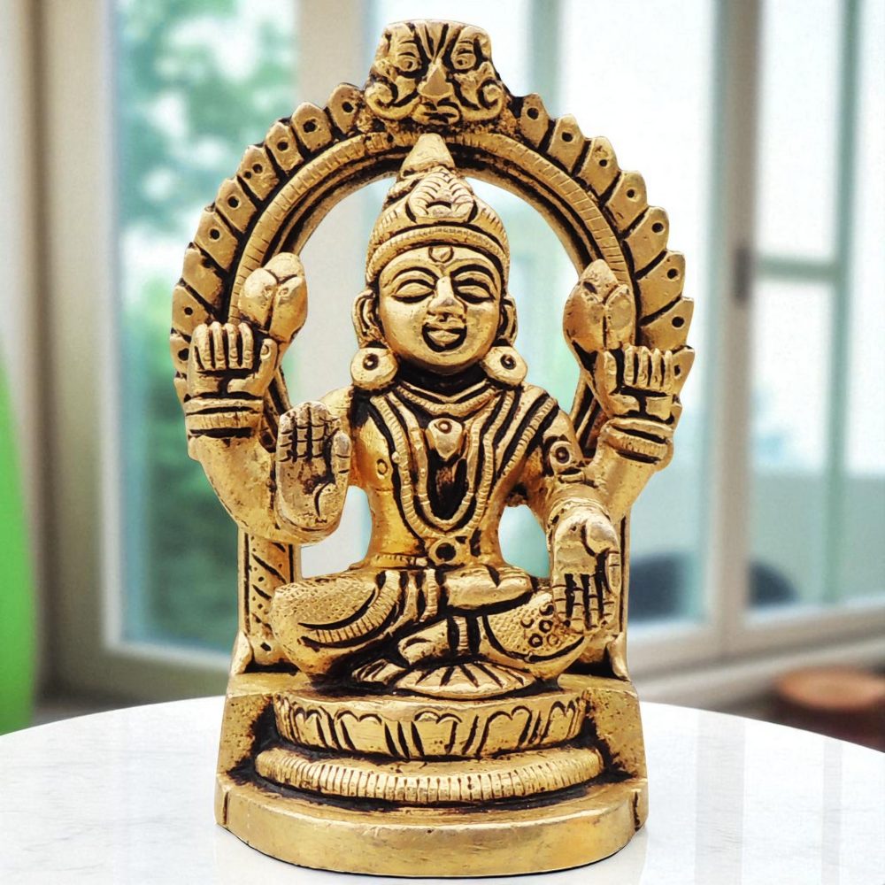 Lakshmi Ji Idol in Brass (Laxmi Jigod), 3.6 inch, brass, Vedikcraft Moradabad