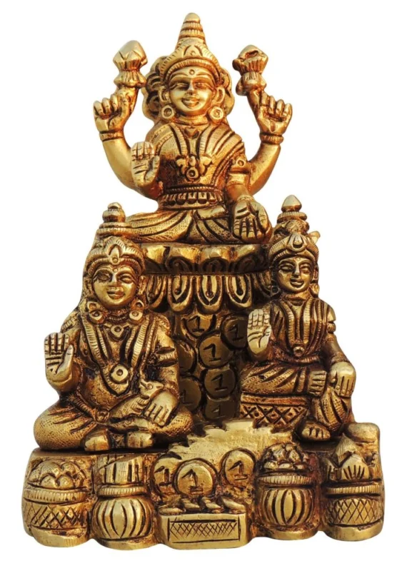 Lakshmi Ji Idol in Brass (Laxmi Kuber), 6 inch – for Home Mandir