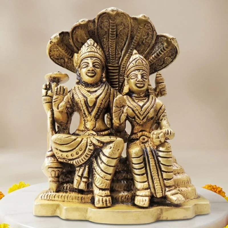 Vishnu Ji Idol in Brass (Laxmi Naraine Sheshnaag), 5.5 inch – for Home Mandir