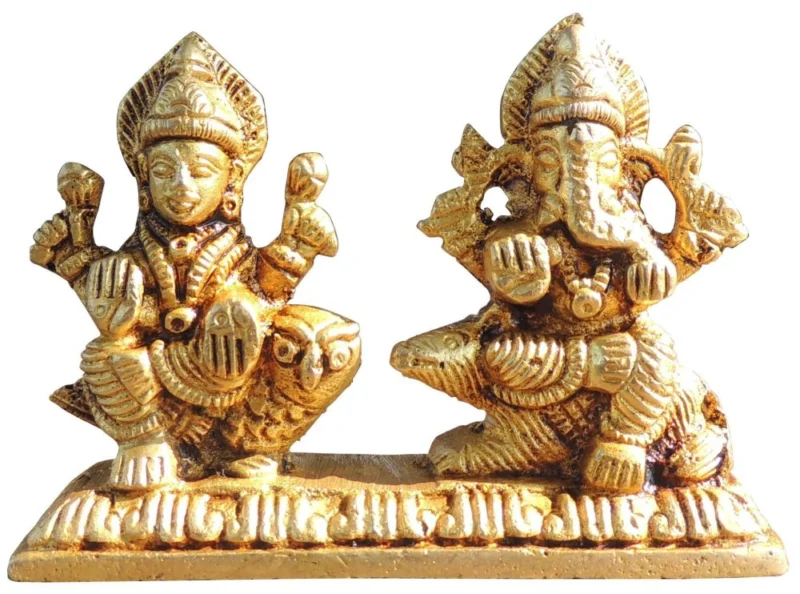 Laxmi Ganesh Murti Pair in Brass, 2.7 inch, 360 g