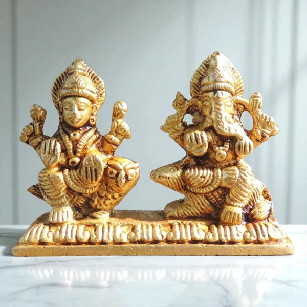 Laxmi Ganesh Murti Pair in Brass, 2.7 inch, 360 g, brass, Vedikcraft Moradabad