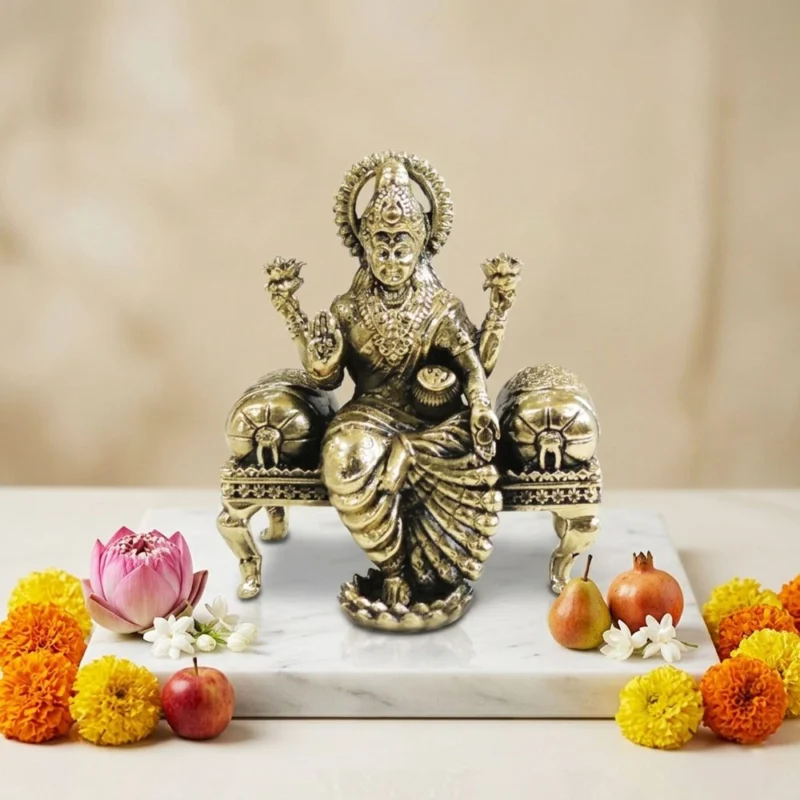 Lakshmi Ji Idol in Brass (Laxmi Sofa), 3 inch – for Desk and Car