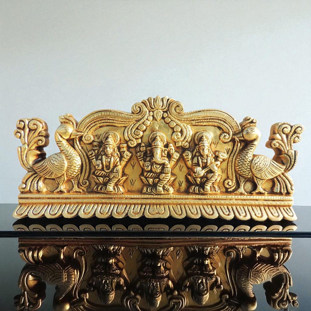 Laxmi Ganesh Saraswati Murti Pair in Brass (Lgs), 6 inch, brass, Vedikcraft Moradabad
