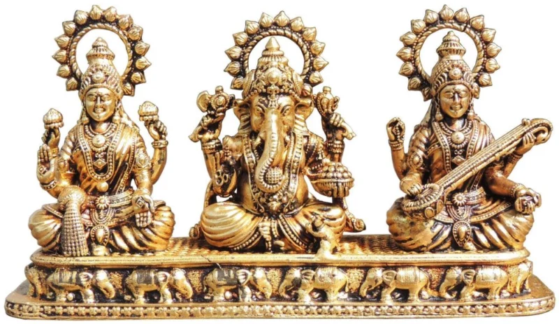 Laxmi Ganesh Saraswati Murti Pair in Brass (Lgs), 3 inch, 320 g