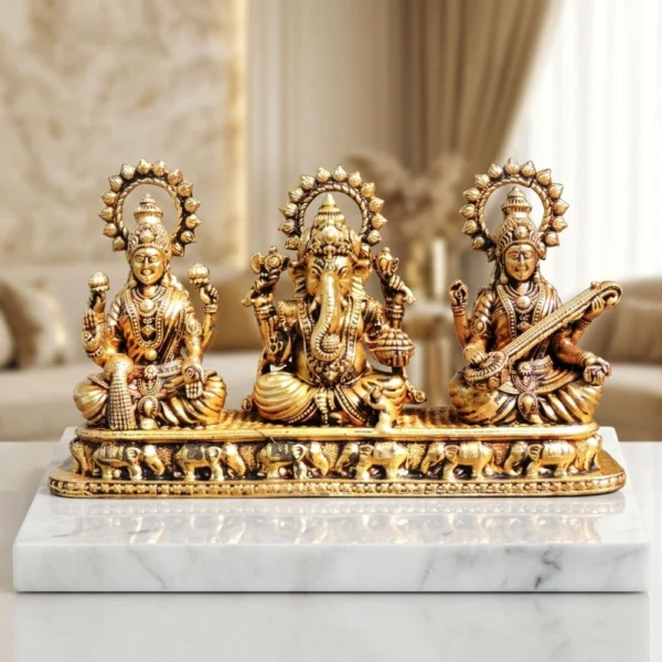 Laxmi Ganesh Saraswati Murti Pair in Brass (Lgs), 3 inch, 320 g, brass, Vedikcraft Moradabad