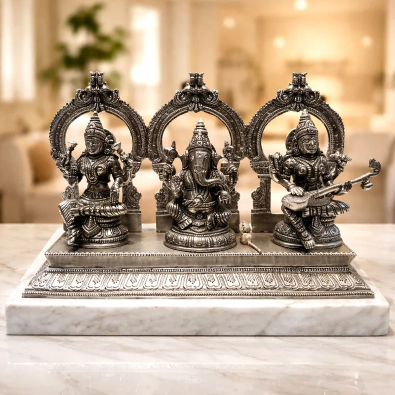 Laxmi Ganesh Saraswati Murti Pair in Brass (Lgs Same), 8 inch – for Pooja Room