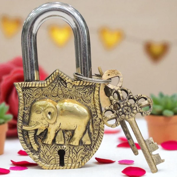 Brass Lock Elephant Small, 4.5 inch, brass, Vedikcraft Moradabad