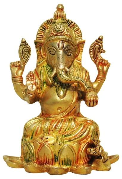 Ganesh Ji Idol in Brass, on Lotus, 6.5 inch, brass, Vedikcraft Moradabad