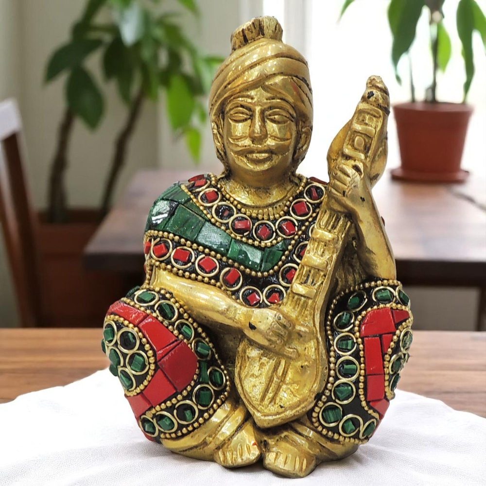 Brass Male Musical Figurine, 4.5 inch, brass, Vedikcraft Moradabad