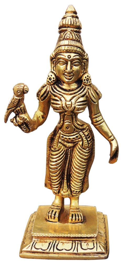 Meenakshi Devi Idol in Brass, 6.5 inch, brass, Vedikcraft Moradabad