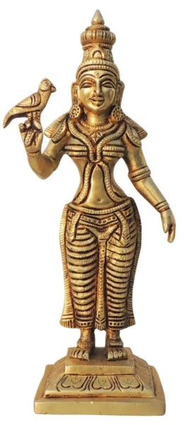 Meenakshi Devi Idol in Brass, 9.5 inch, brass, Vedikcraft Moradabad