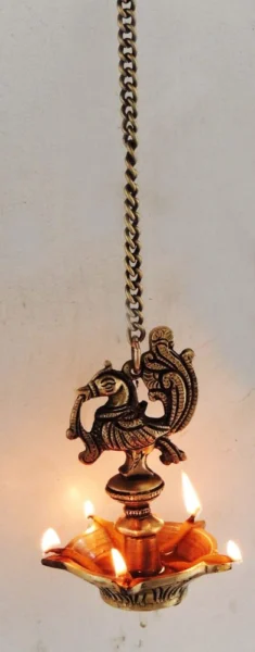 Brass Hanging Oil Lamp (Deepak) (Murga), 18.5 inch, brass, Vedikcraft Moradabad