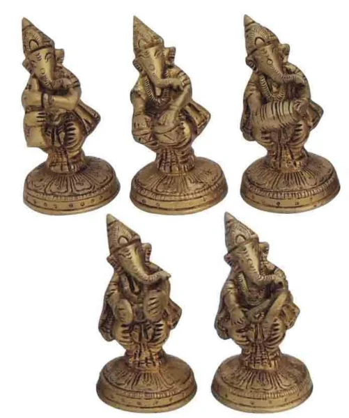 Ganesh Ji Idol in Brass (Musical), 3.5 inch, brass, Vedikcraft Moradabad