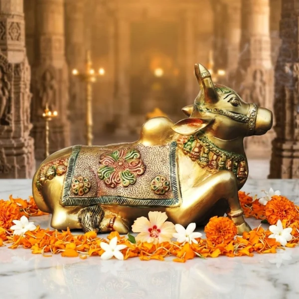 Nandi Idol in Brass, 7.2 inch, brass, Vedikcraft Moradabad