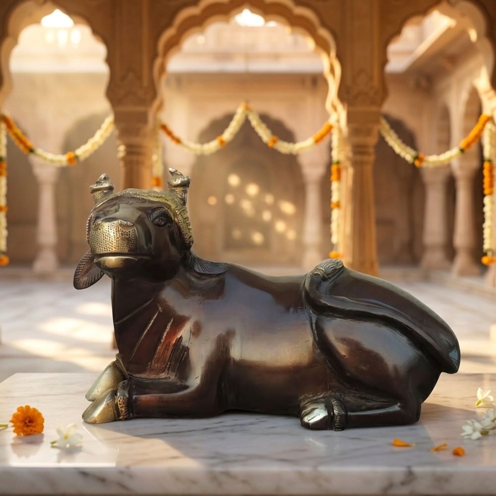 Nandi Idol in Brass, 3.5 inch, brass, Vedikcraft Moradabad