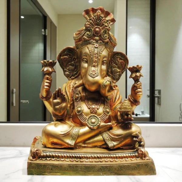Ganesh Ji Idol in Brass (Pagdi), 19 inch, brass, Vedikcraft Moradabad