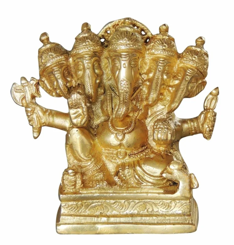 Ganesh Ji Idol in Brass (Panchmukhi), 4.5 inch